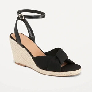 OLD NAVY‎ Knotted Canvas Espadrille Wedge Sandals in Black Jack